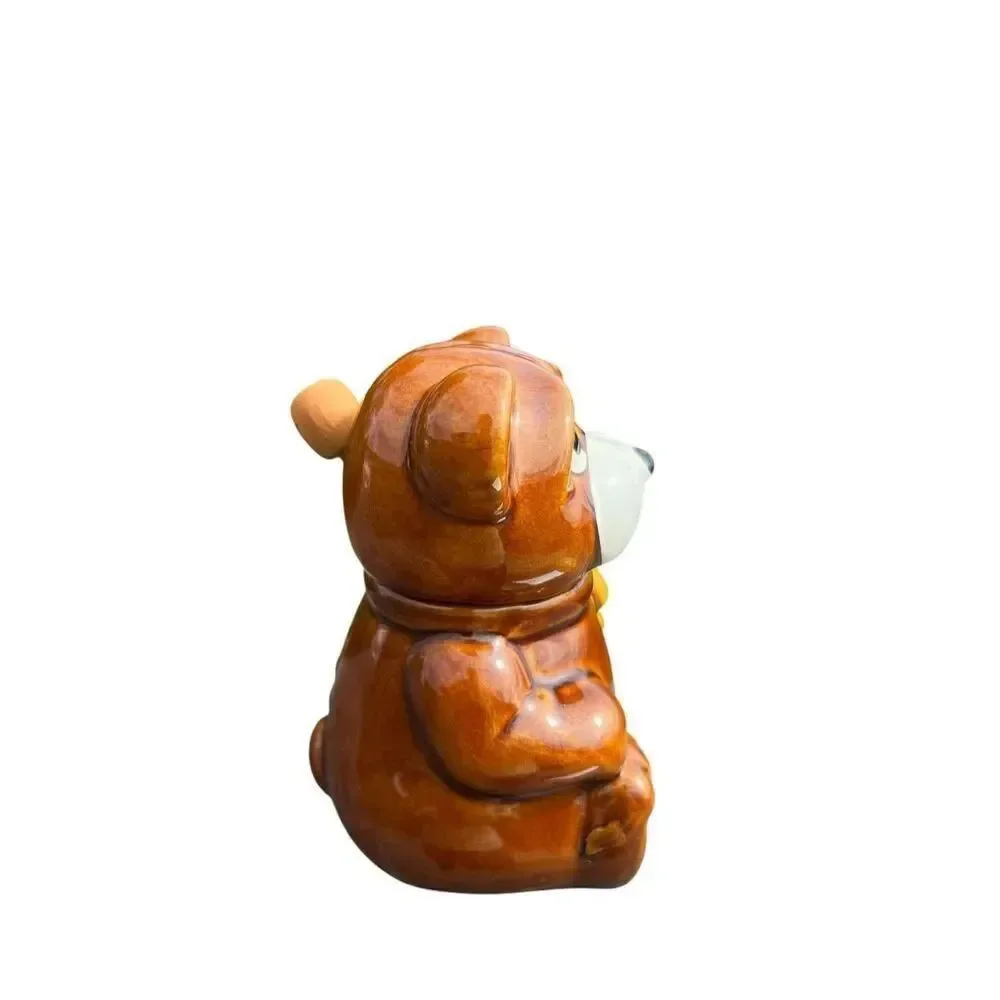 Vintage honey pot brown ceramic Taiwan Teddy bear and dipper jar